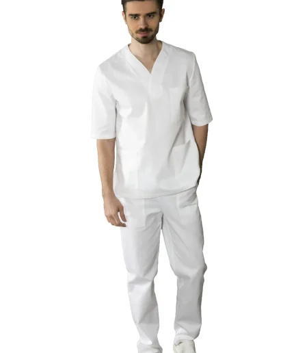 Muška radna bluza 0150 bijela – medicinska bluza s V izrezom
