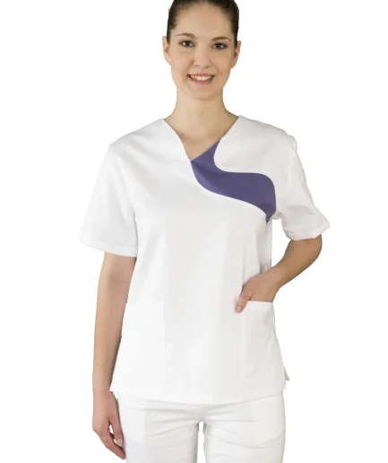 Ženska radna bluza 0190 bijela s kontrastnim detaljem – kratki rukav