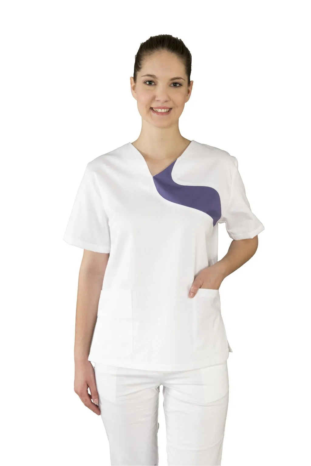 zenska-radna-bluza-model-0190-prednja Ženska radna bluza 0190 bijela s kontrastnim detaljem – kratki rukav