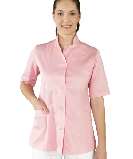 Ženska radna jakna 0010 roza – produženi model s ruskom kragnom