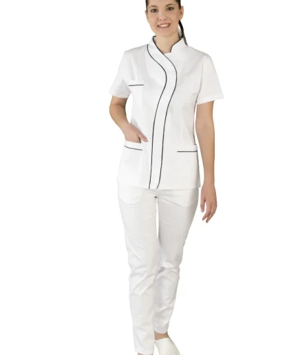 Ženska radna jakna 0159 bijela – strukirani model sa skrivenim kopčanjem