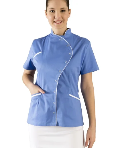 Ženska radna jakna 0161 plava – strukirani model s kopčanjem na drikere