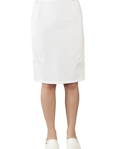 Ženska radna suknja 0018 bijela – medicinska suknja do koljena s elastičnim pojasom