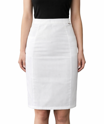 Ženska radna suknja 0155 bijela – strukirana medicinska suknja do koljena
