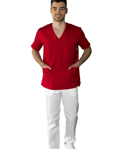 Muška radna bluza 0082 bijela – medicinska bluza na V izrez s prednjim džepovima