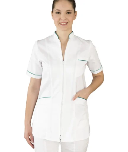 Ženska radna jakna 0057 bijela – medicinska jakna kratkih rukava s patentnim zatvaračem