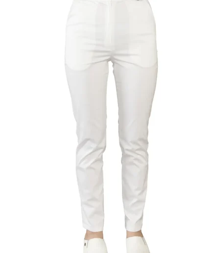 Ženske radne hlače 0037 bijele – strukirane medicinske hlače na kopčanje